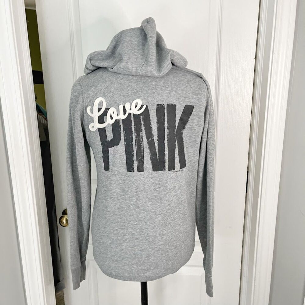 Pink Victoria Secret Lightweight V Neck Spell Out Logo Pocket Pullover Hoodie